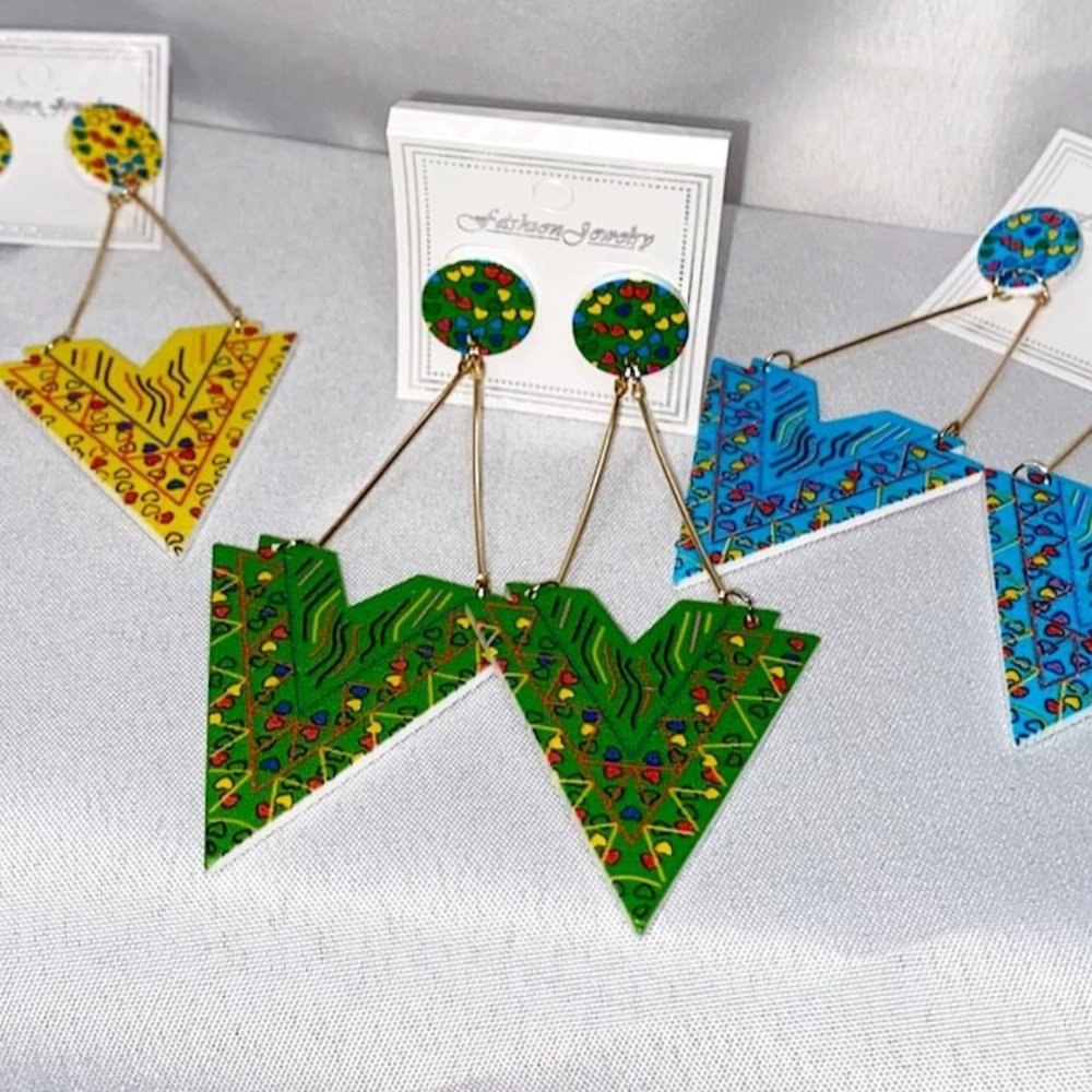 Colored Geo Triangle Earrings